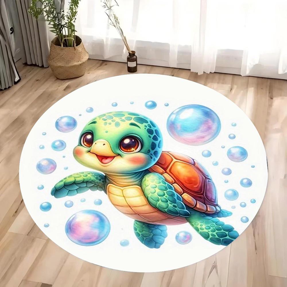 Cartoon Cute Turtle Round Carpet Anti Slip Floor Mat for Children's Play Area Bedroom Living Room Carpet Decoration Washable