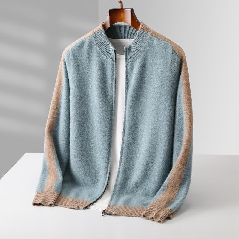 Men'S Half-Turtleneck 100% Pure Wool Thickened Cardigan, Commuter-Style Zip-Up Knit Cardigan, Loose Plus-Size Jacket