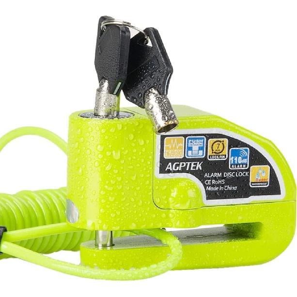 AGPTEK 110db Motorcycle Brake Lock with 5FT Reminder Cable, Anti-Theft Padlock Waterproof with Lock Pin Carrying Bag for Motorcycle Bike Scooter,