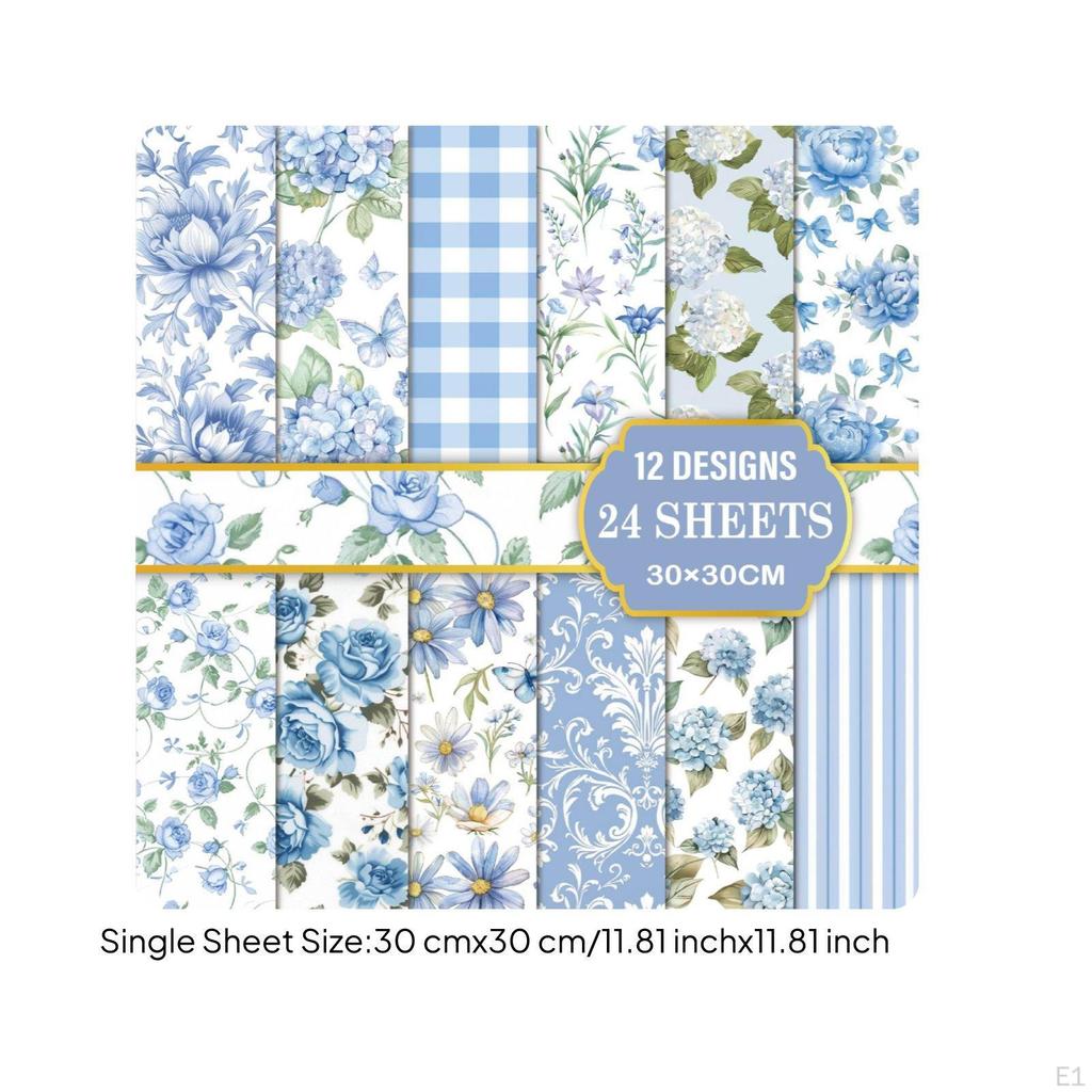 24 Sheets Floral Theme Craft Paper Scrapbook Vivid Prints for Scrapbooking, Party