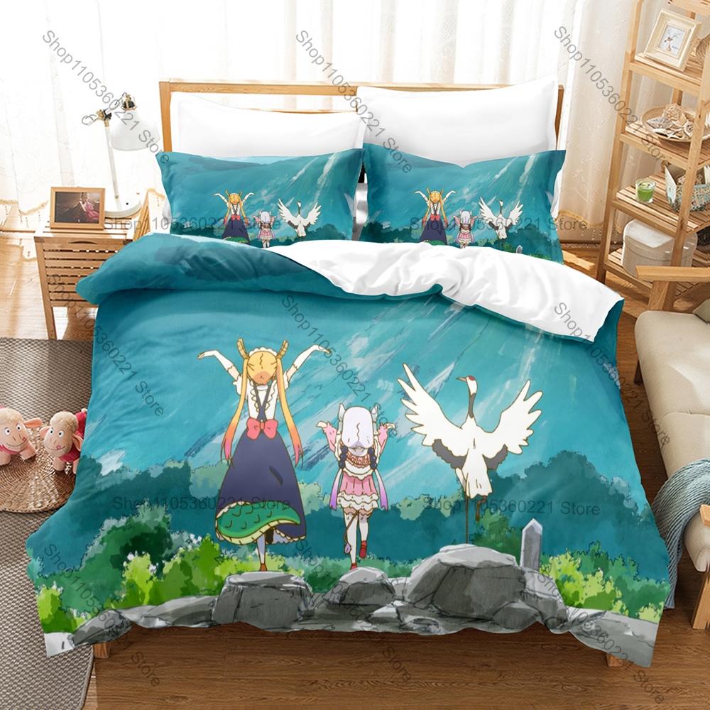 Cool Personality Miss Kobayashi's Dragon Maid Characters Bedding Set New Printed Duvet Cover Set Linen for Anime Lovers Home Bed