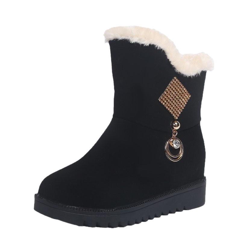 Bottes d'hiver mi-mollet en coton doublées polaire pour femmes 2025 - Bottines chaudes épaissies à la mode