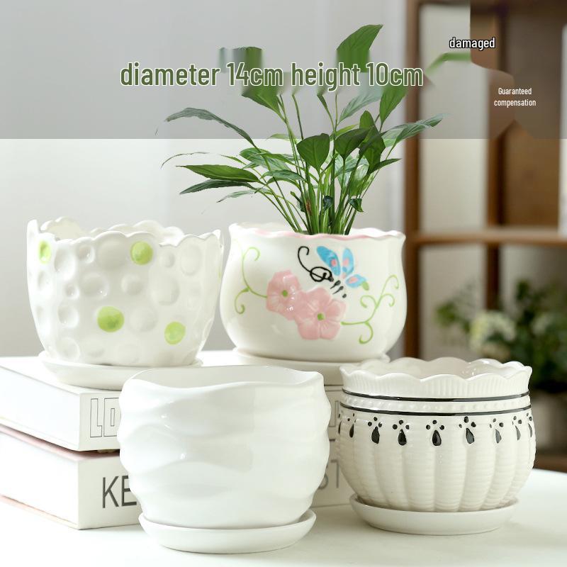 Elegant White Ceramic Flower Pot with Tray - Ideal for Ivy, Spider Plants, and Succulents