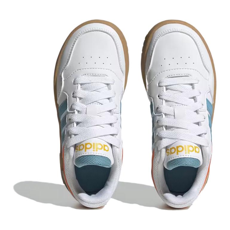Adidas Hoops Lightweight Comfortable Non-Slip Durable Kids Casual Shoes Kids Sneakers White Blue Gold HP9047