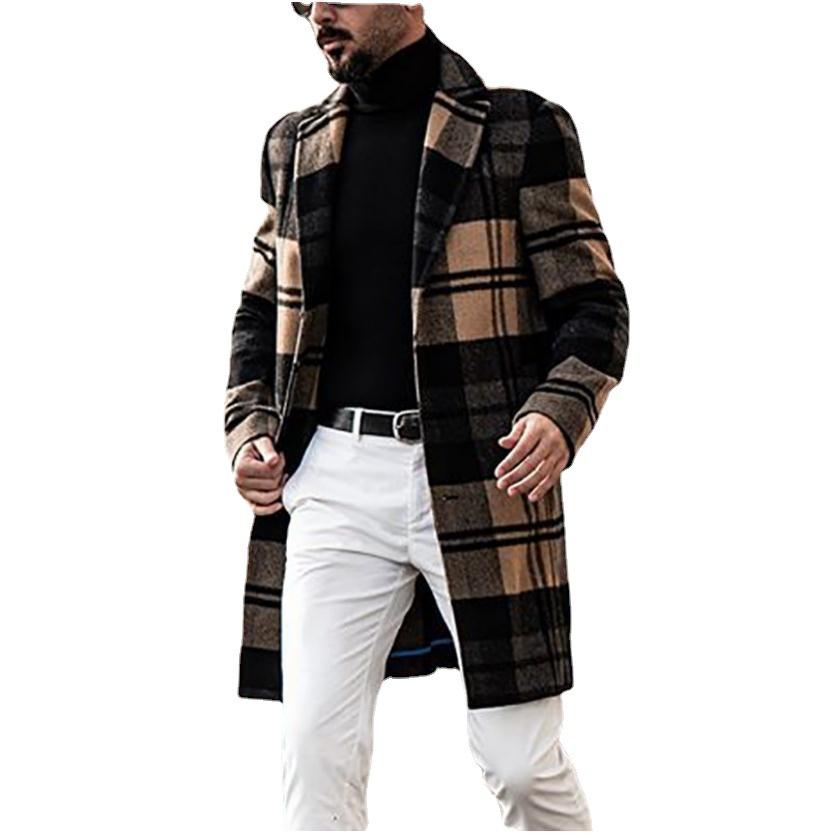 Autumn And Winter Plaid Coat Woolen Coat Man