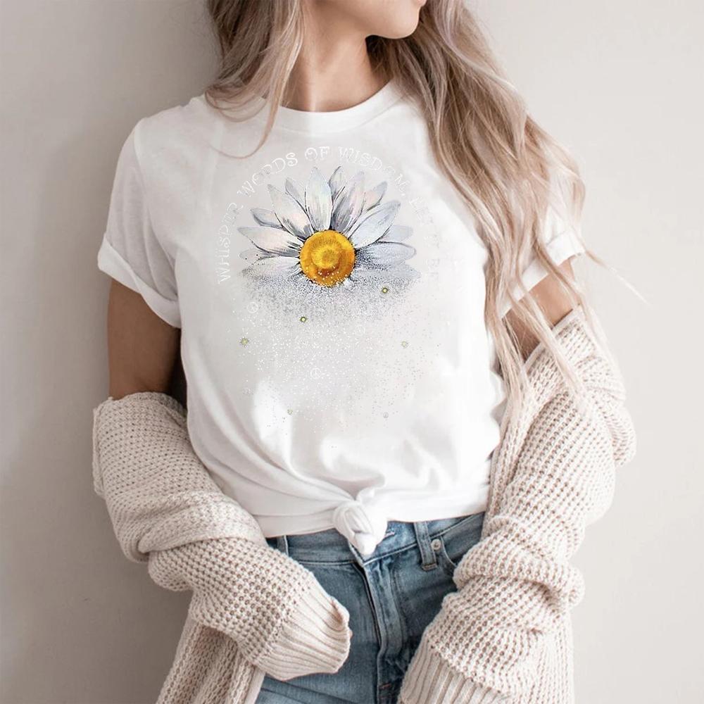 Sunflower Mom T-Shirt Soft Cotton Casual Tee, Leopard Print Sunflower She Is Mom Quote Graphic Top