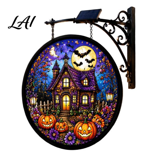Waterproof Yard Sign Solar Halloween LED Hanging Light Outdoor Lighted Festive Path Lights Decor for Porch Garden Halloweens Party Wall Ornament