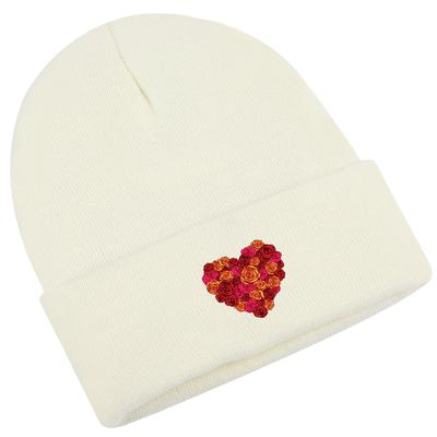 Rose Heart Print Winter Hats Knitted Cap Beanie Unisex Cancer Chemo Elastic Knit Hat Beanie Perfect For Urban Style