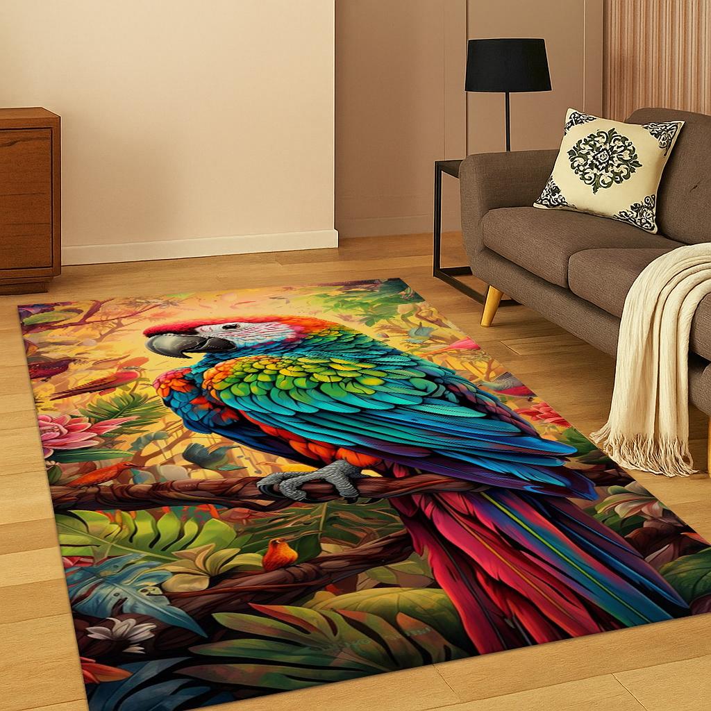 Colorful Macaw Budgerigar Bird Parrot Carpet Rug for Living Room Sofa Home Bedroom Doormat Decor,Playroom Non-slip Area Rug Gift