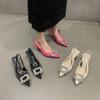 French Xiaoxiangfeng High-heeled Evening Bag Head Sandals Women's Shoes 2025 New Spring and Autumn Rhinestone Pointed Single Shoes
