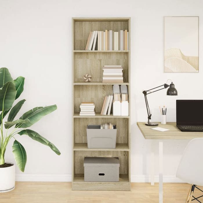 VidaXL Bookcase Sonoma Oak 60x24x176 Cm Engineered Wood, Bookshelf, Book Holder, Book Support, Cabinet 857823