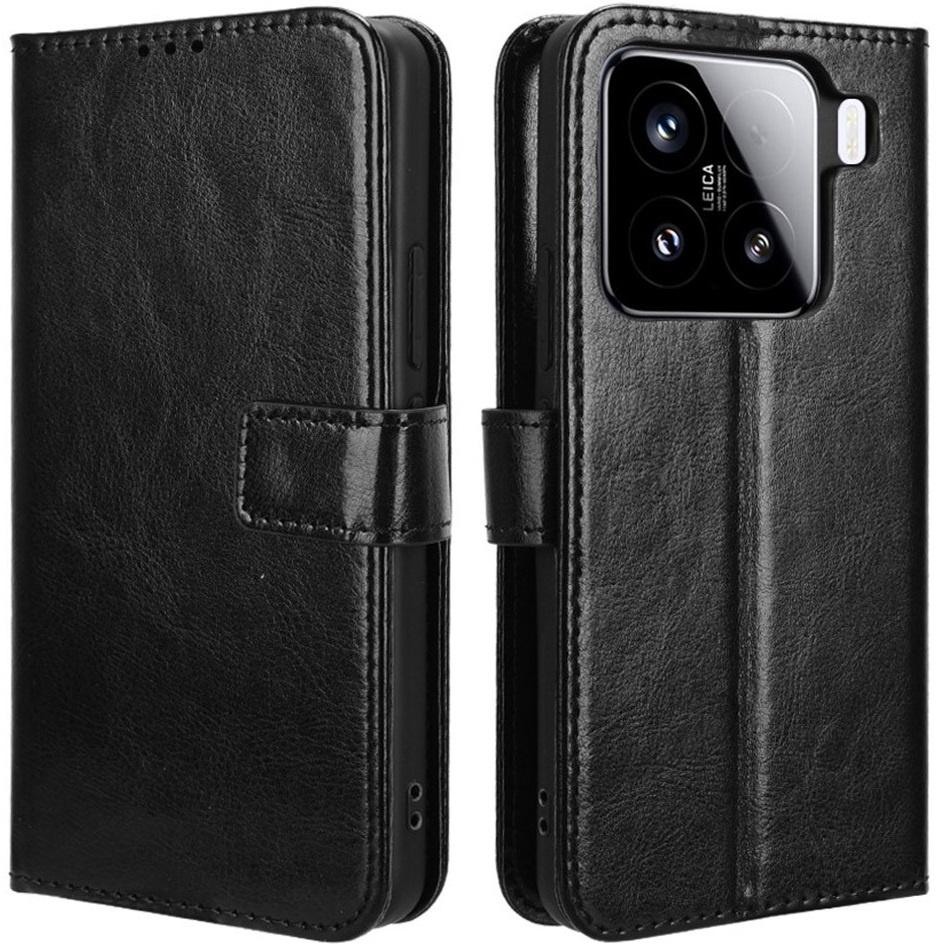 Flip Case for Xiaomi 15, Crazy Horse Wallet, Black