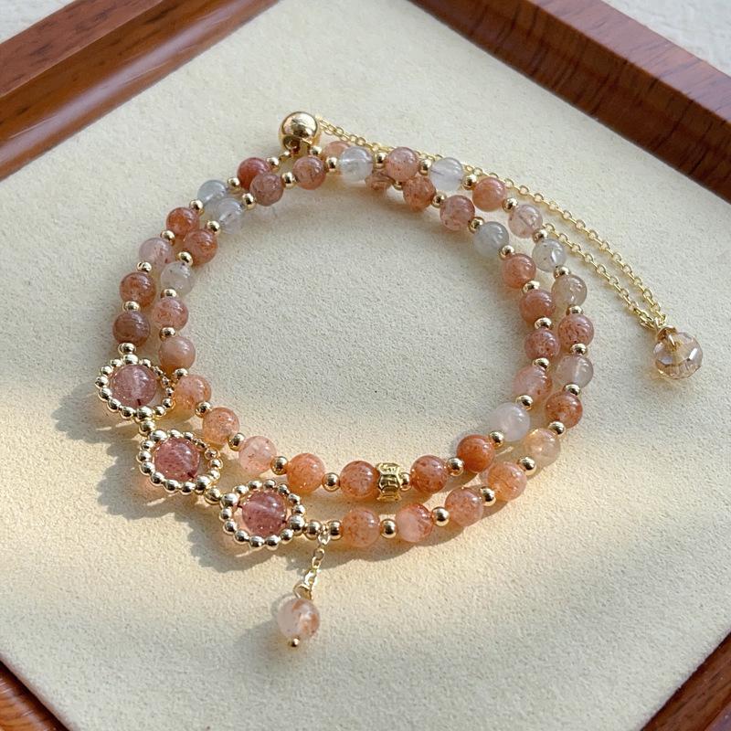 Strawberry Crystal, Golden Strawberry Crystal, Alxa Double Circle Pull-out Adjustable Bracelet