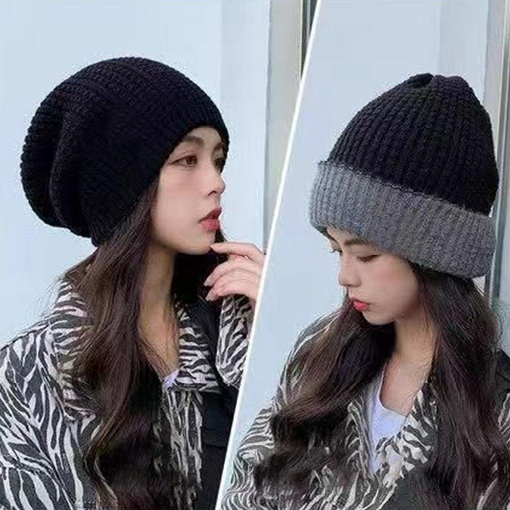 Double-sided Pile Cap, Thickened Warm Knitted Cap For Girls, Student Couple Woolen Cap, Big Head Circumference Postpartum Cap.