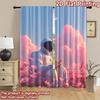 2D flat printing 2pcs Window Curtains Astronaut Reading Pink Flowers Moon Digital Printed Polyester Drapes Family Party