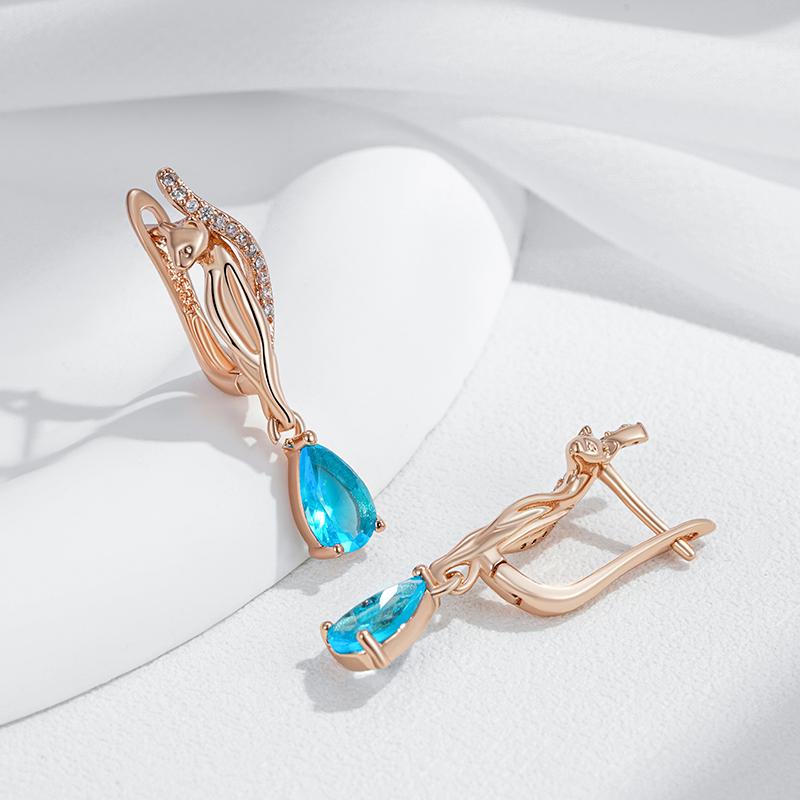 Kienl   Rose Gold Color Animal Drop Earring For Women Vintage Blue Natural Zircon Long Earring High Quality Daily Jewelry