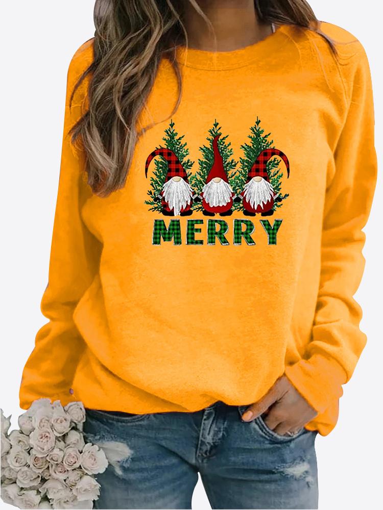 Winter Women's Christmas Printed Round Neck T-shirt Plus Size Casual Long Sleeve Tops Comfortable Sweatshirt