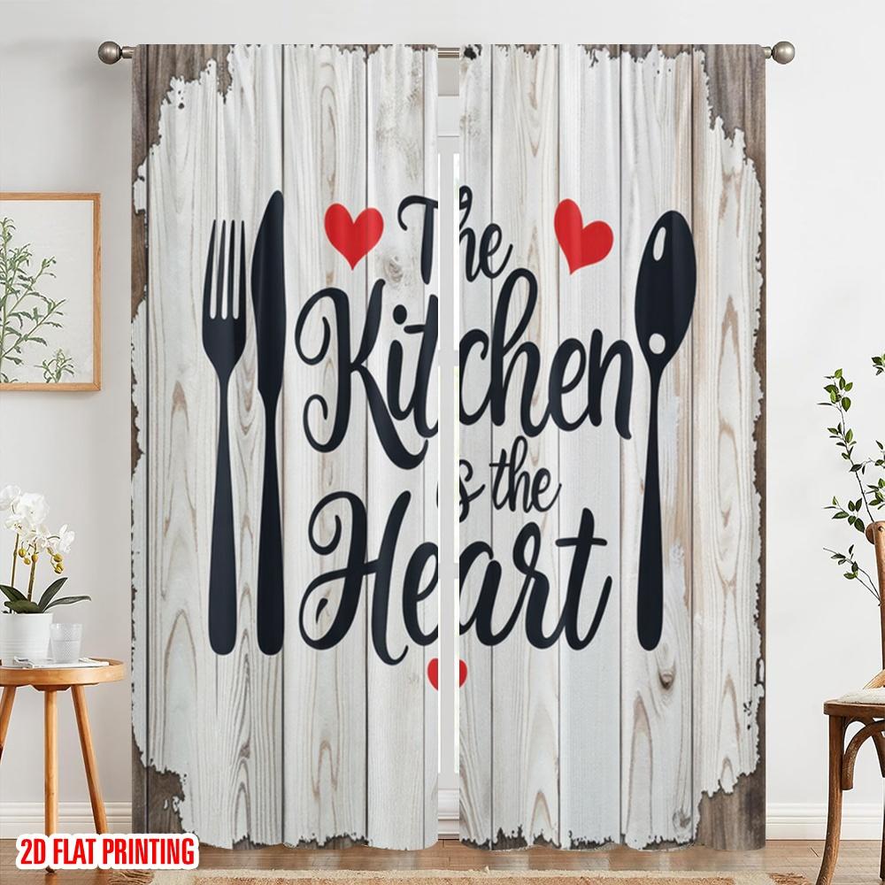 2pcs,2D plane printing Popular Curtains Heart of Kitchen Durable 100% Polyester Fabric (without rod) Decorations Inside Use for