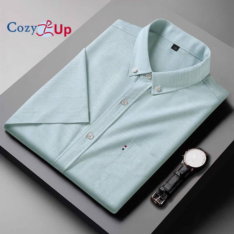 Cozy Up Men's Oxford Shirt Short Sleeve Regular Fit Button Down Collar Casual Shirts with Pocket Light Blue