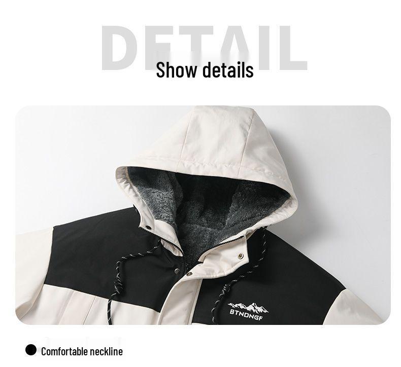 Men's Windproof Fleece-Lined Hooded Jacket: Warm, Thick Cotton Coat for Winter and Outdoor Activities