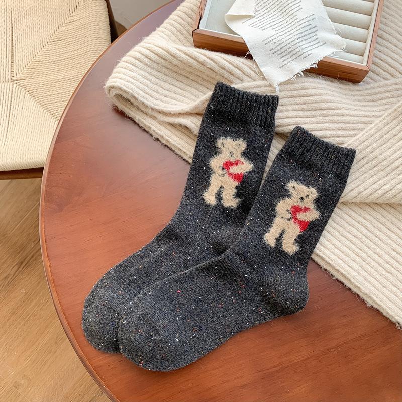 Bear Ideas Yarn Wool Socks Children S Japanese Retro Plush Cartoon Stacking Socks Thickened Cashmere Socks Women S Socks One size fits all