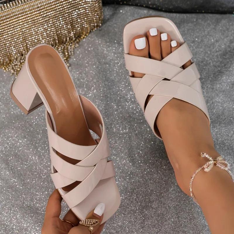 Fashion 2024 Hot Sale Women's Shoes Plus Size Women's Slippers Fashion Peep Toe Dress Slippers Women New Shallow Heels Women Zapatos