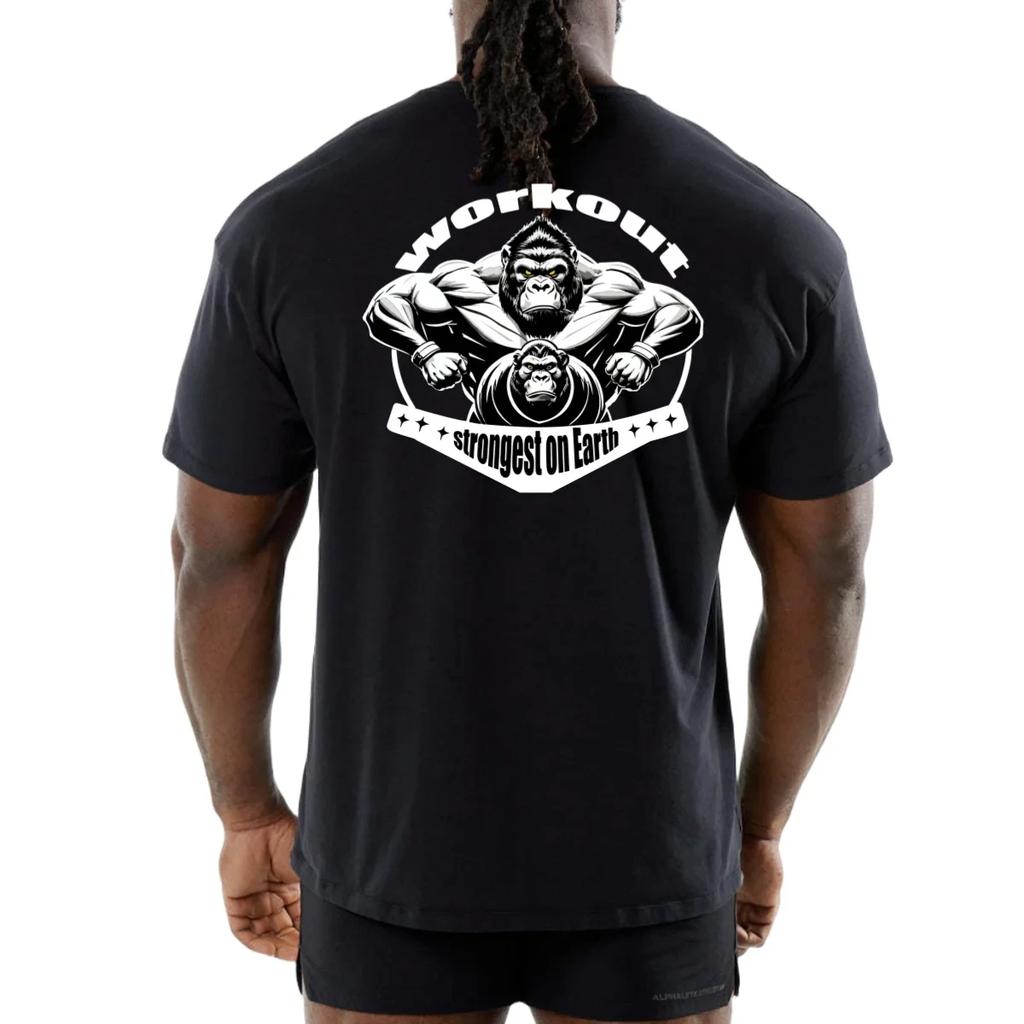 Gym Sport T Shirt Men Cotton Short Sleeve Top Man Workout Bodybuilding Tee Fashion streetwear casual loose men's clothing