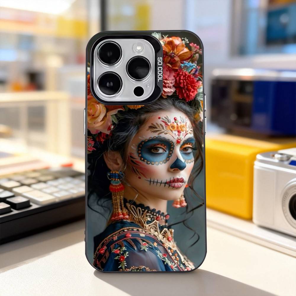 Dead Mexican Catrina Skull For iPhone 11,12,13,14,15,16,17,Pro,Max,Plus,E,Air,Mini Phone Case IMD Matte Black