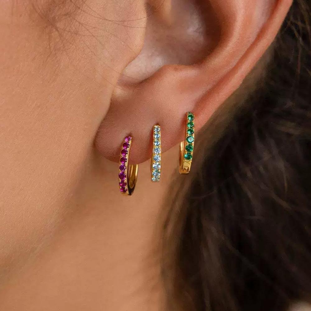 8mm Stainless Steel Minimal Hoop Earrings Crystal Zirconia Small Huggie Thin Cartilage Earrings Helix Tragus Piercing Jewelry