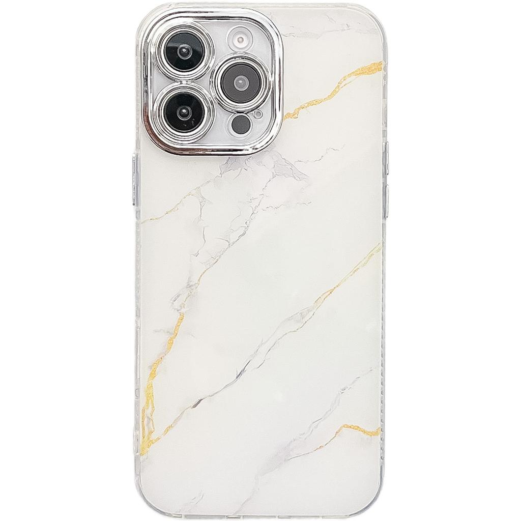 Electroplating Fine Hole Marble Pattern Suitable for IPhone16promax Mobile Phone Case IMD Apple 15 Anti Fall Protection Case