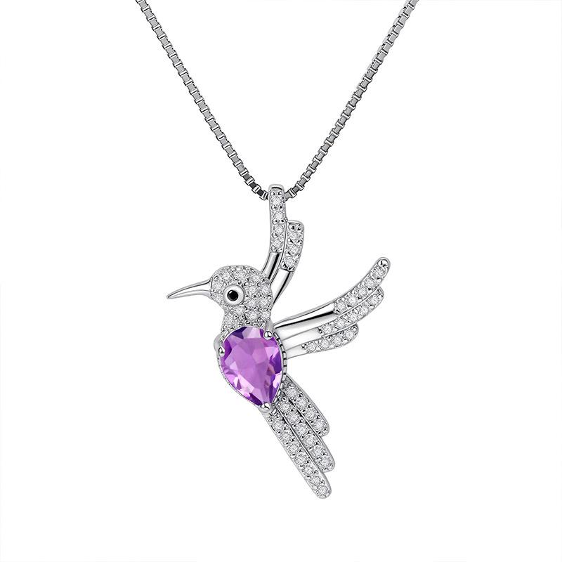 

Women s S925 Sterling Silver Bird Necklace Natural Crystal Garnet Topaz European American Style Jewelry 925 silver
