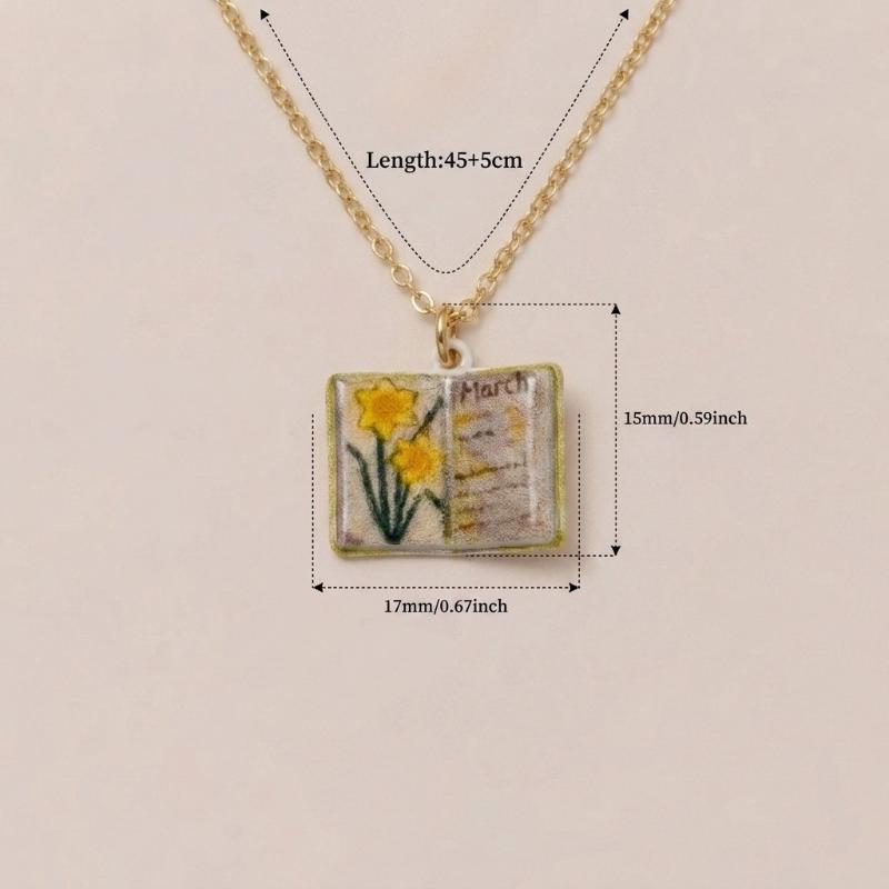 Chic Retro Porcelain Book Necklace Unique Design Birthday Gift for March Born Fashionistas