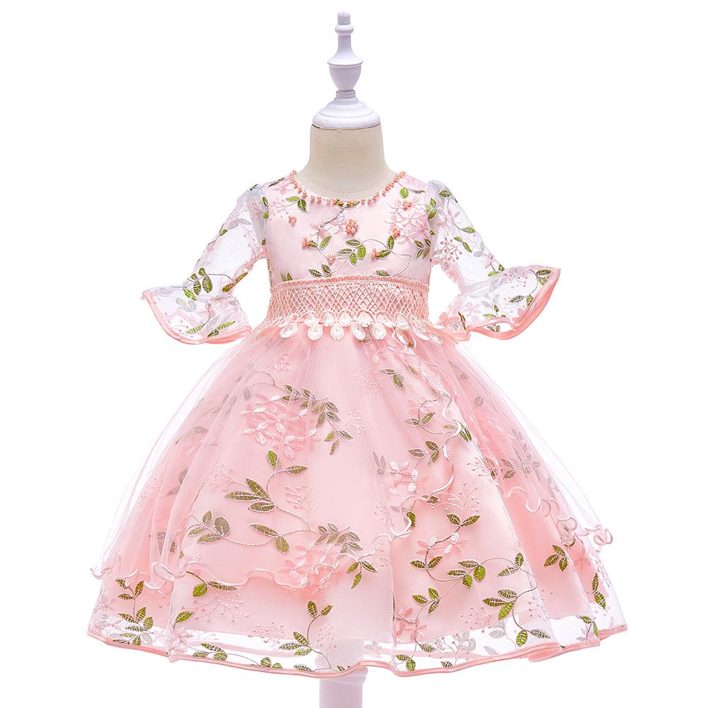 Embroidered Flare Sleeve Princess Mesh Dress for Girls