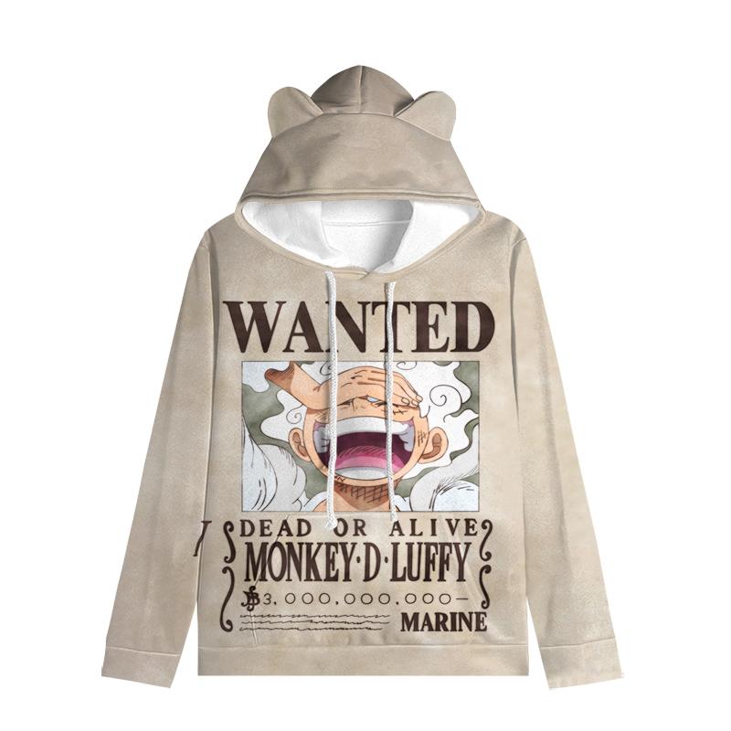 

One Piece Luffy Cat Ear Hoodie Ace Sanji Roronoa Zoro Kids Аниме Мультфильм Длинный рукав Hodded Повседневный свитер Осень 160 бездна