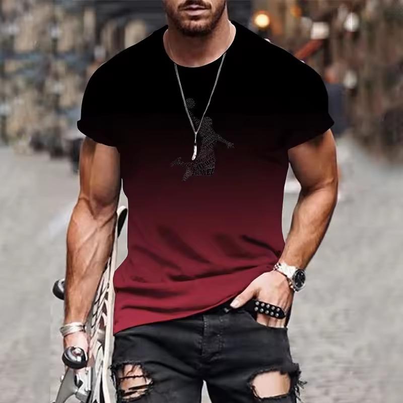 Casual Daily 3D Men's Gradient T-Shirt Fashion Print Trendy Harajuku Streetwear Men's Large Size Round Neck Comfortable Top
