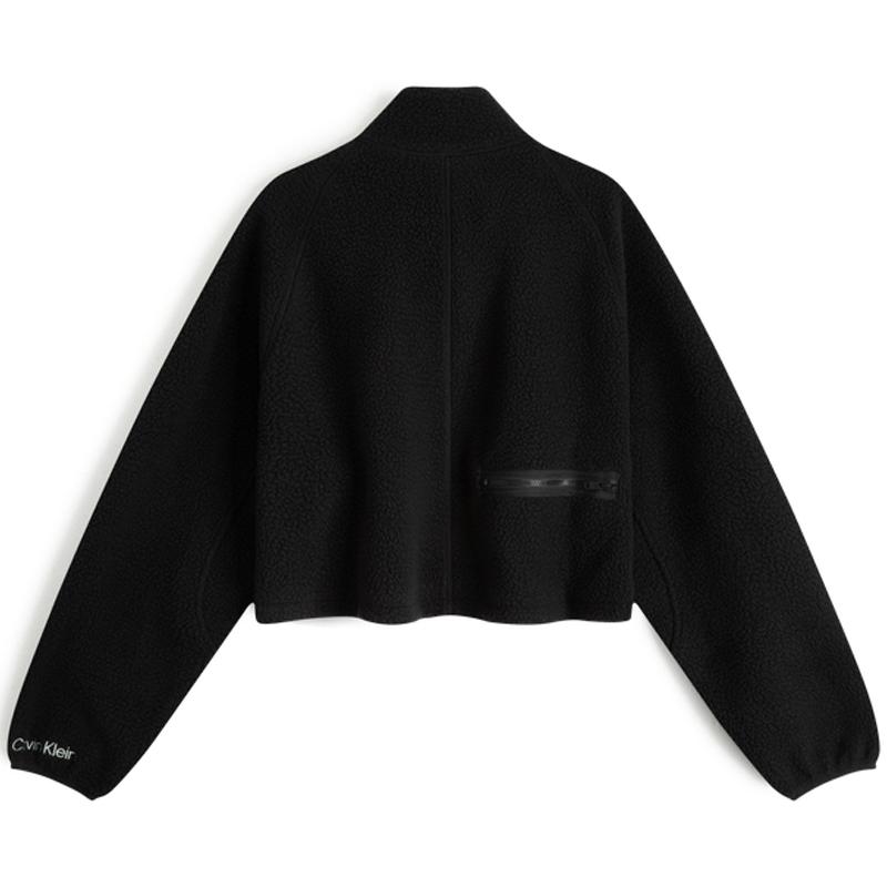 Calvin Klein Solid Color Minimalist Embroidered Letter Stand Collar Fleece Short Sweatshirt Women Sweatshirt Space-Black 4WF3W327001