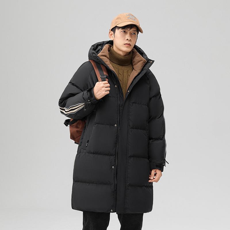 

Mid-length white duck down jacket men s new autumn and winter trendy brand cold-proof thickened warm hooded men s jacket M