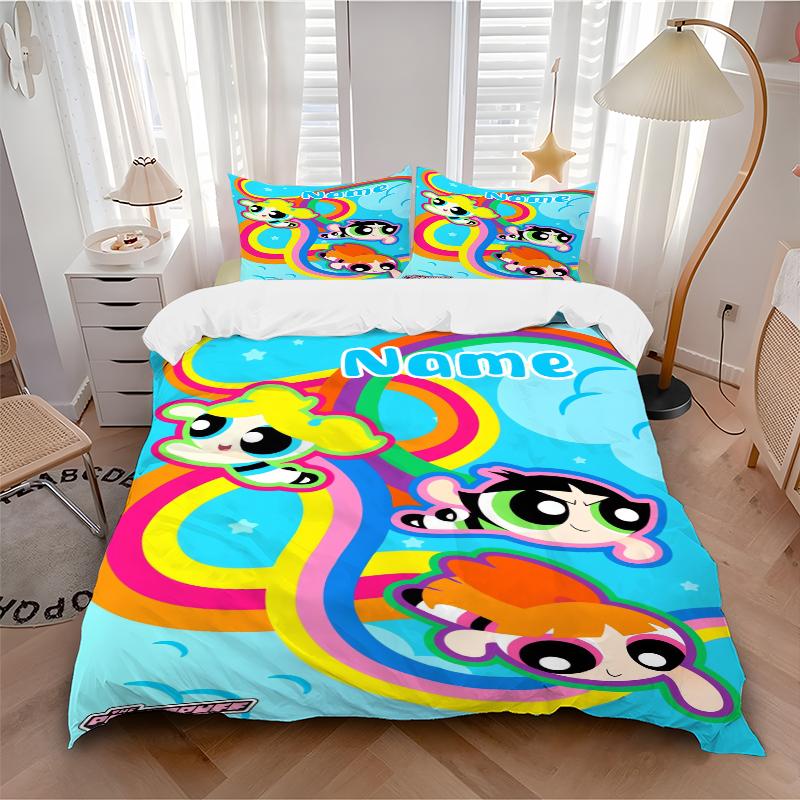 Custom Textile Power Puff Girls Bedding 3 Piece Set HD Print Duvet Cover Pillowcases for Teens Adult Bedroom Decoration