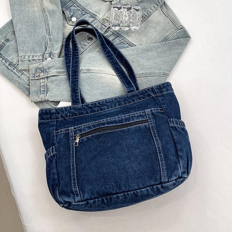 Denimveske Casual Kunstnerisk Enkel og Stor kapasitet Tote Bag Moteriktig og Retro Enkel skulder Dameveske