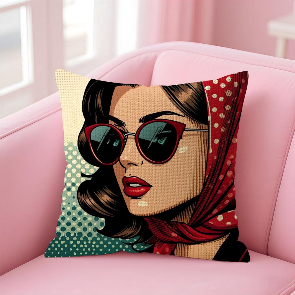 Art P-Pop Art Sexy Girl Cushion Cover Natural Linen Pillow Case Double-Sided Print Decorative Sofa Pillowcase Home Decor Gift
