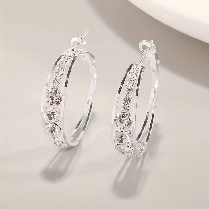 Unisex Rhinestone Large Circle Hoop Earrings with Sparkling Embellishments