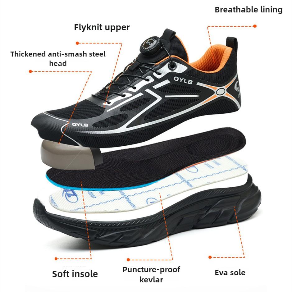 Non-slip Light Safety Shoes with Rotary Button Breathable Work Shoes Men Industrial Construction Comfortable Safety Toe Sneakers