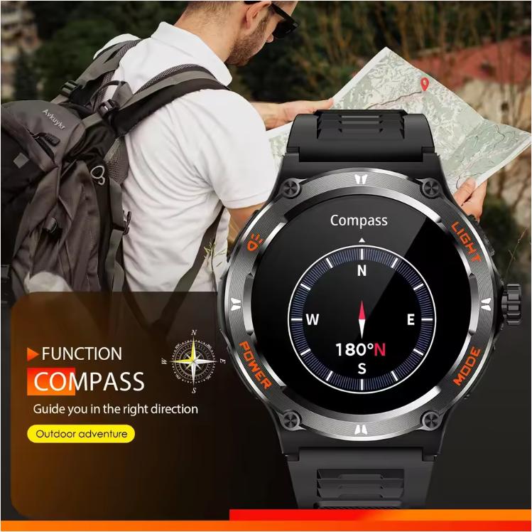 1.53-inch Outdoor Men Smart Watch 3ATM Waterproof 500Mah B Attery LED Strong Flashlight Bluetooth Call Smartwatch + Box