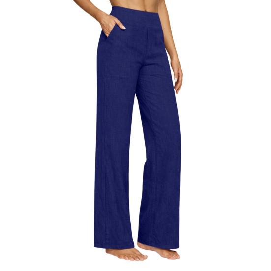 Women Pants Wide Leg High Rise Work Trousers with Side Pockets Pure Color Summer Pants Casual Business Office Wear