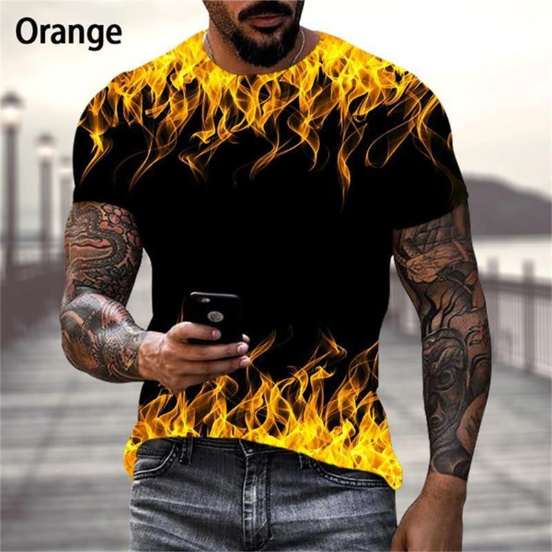 Summer Colorful Fire 3D Graphic Tee Shirt Men Women Harajuku Short Sleeve T Shirt Children