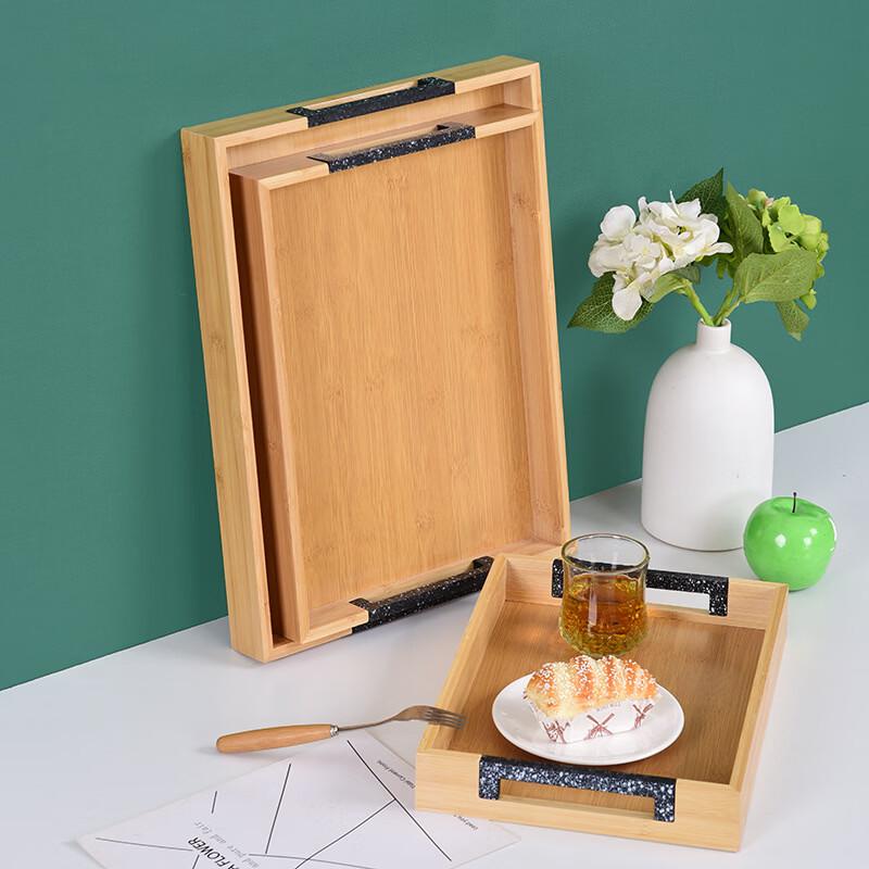 ZISIZ Bamboo Rectangular Tea Serving Tray