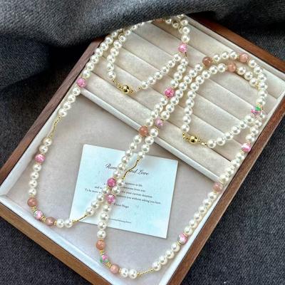 Sens du design vintage Haute qualité Cristal artificiel Perle Pierre de soleil naturelle Chaîne de pull Collier