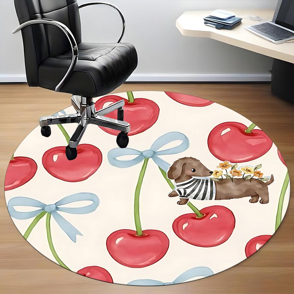 1pc Cherry Dogs Office Round Rug, Non-slip, Soft and Durable Office Rug for Interior Decoration, Perfect for Office, Beautiful Decoration yy260312010