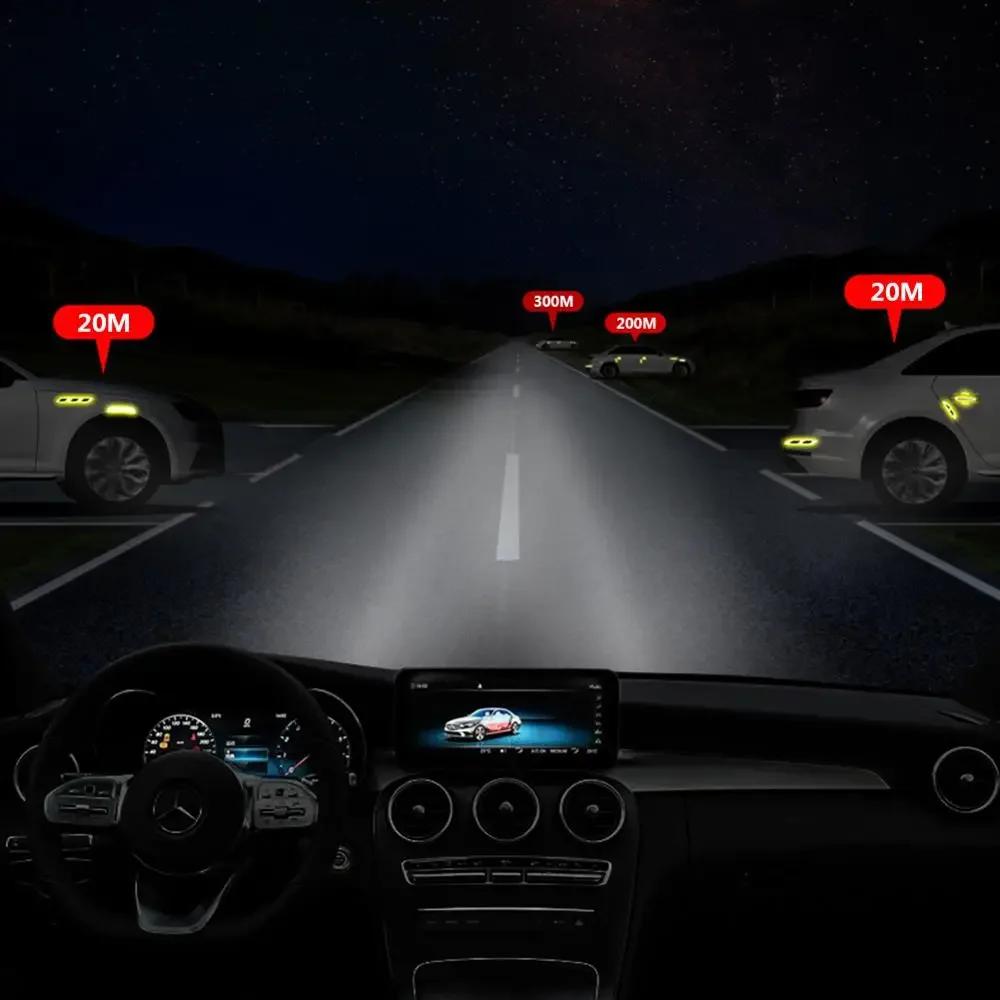 4 pezzi adesivi riflettenti 3D per auto in fibra di carbonio, strisce di avvertimento protettive per maniglie delle portiere, accessori esterni per auto