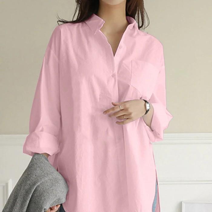 2024 Autumn Women's Solid Color Long Sleeve Irregular Lapel Shirt